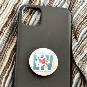 Apple IPhone 11 Pro Max leather phone case with chiefs pop socket